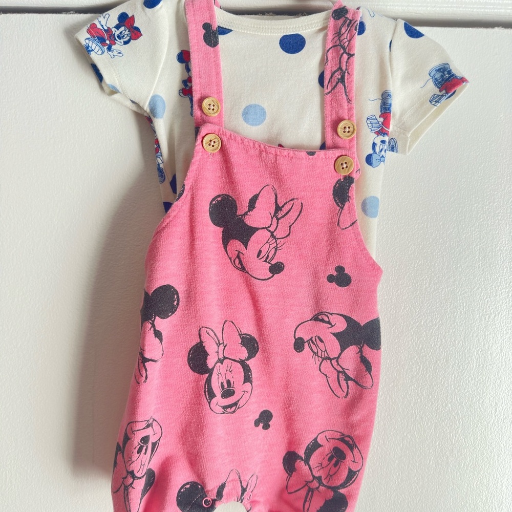 Disney Minnie Mouse Pink Overall Dress Set